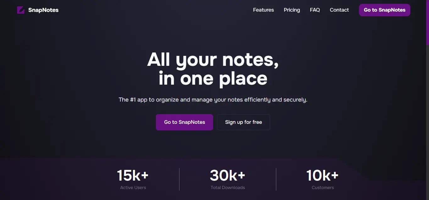 Snap Notes Landing Page